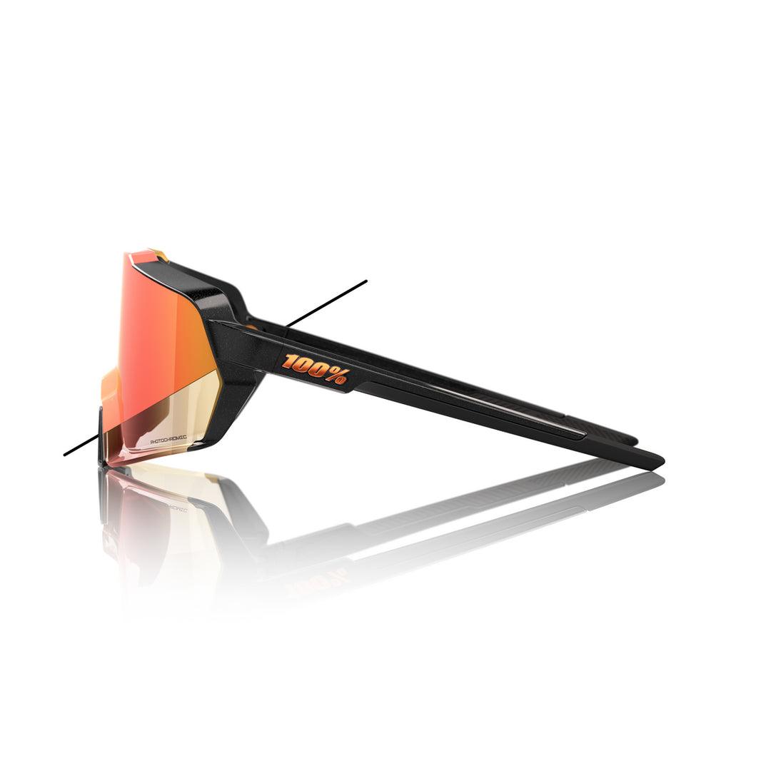 100% KORBIN Gloss Metallic Black Orange Flash Mirror Photochromic Glasses