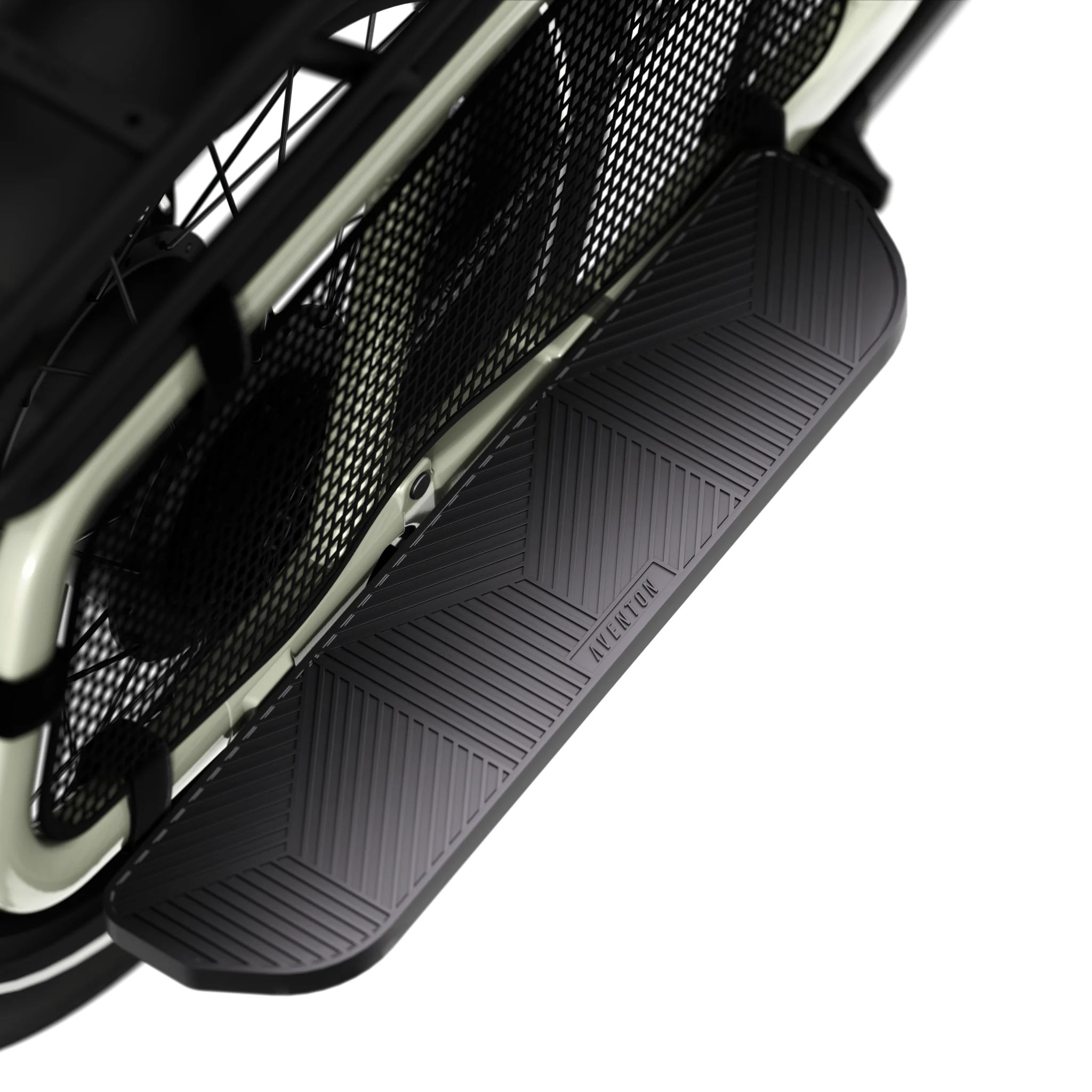 Close-up of a black car step pad aventon abound on a white background