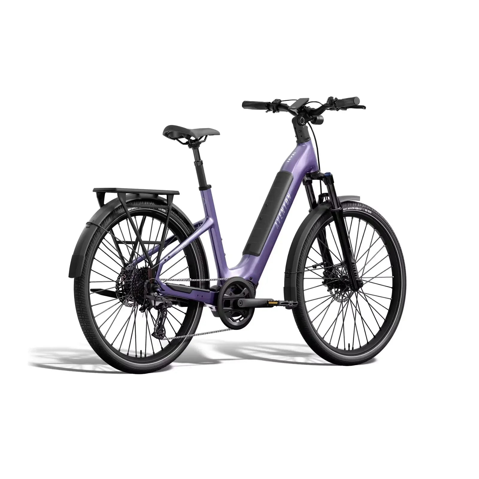 Purple electric bicycle on a white background
