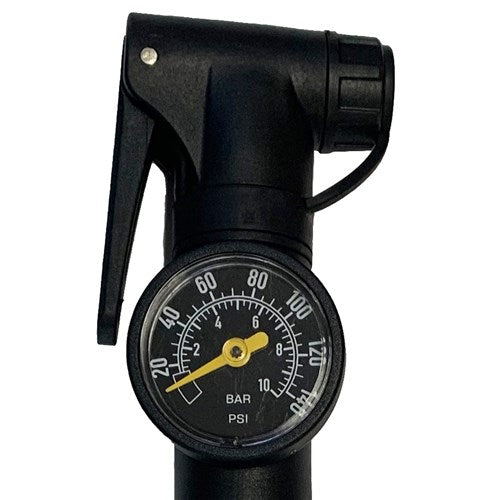 Black bicycle pump Azur with pressure gauge on a white background