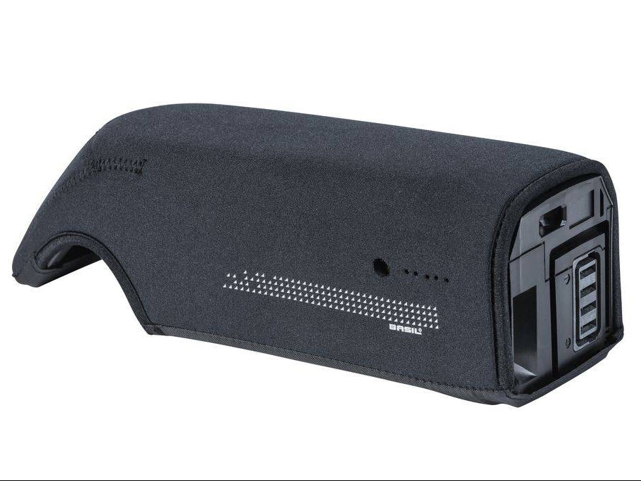 A black neoprene battery cover for e-bikes.
