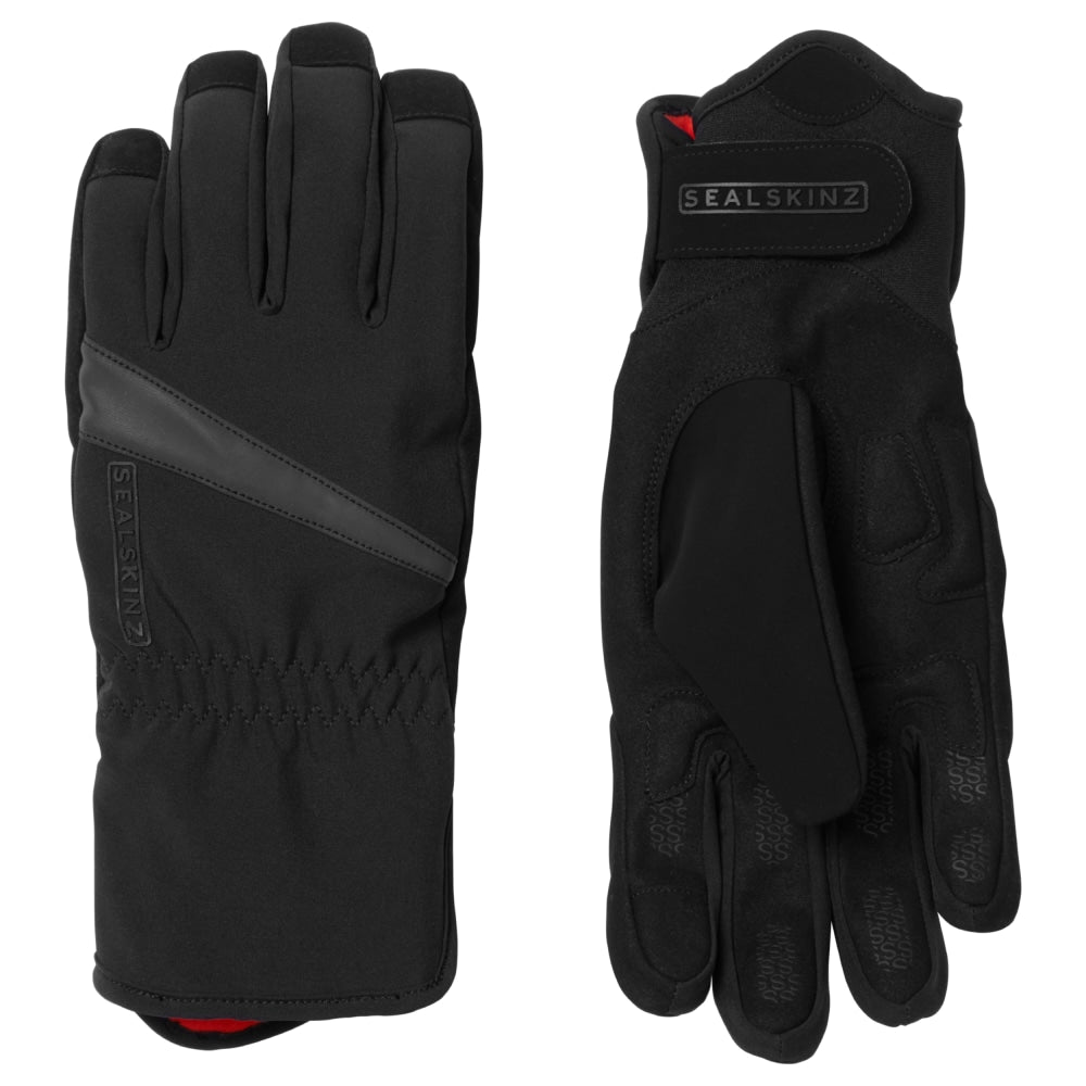Black gloves with Sealskinz branding on a white background