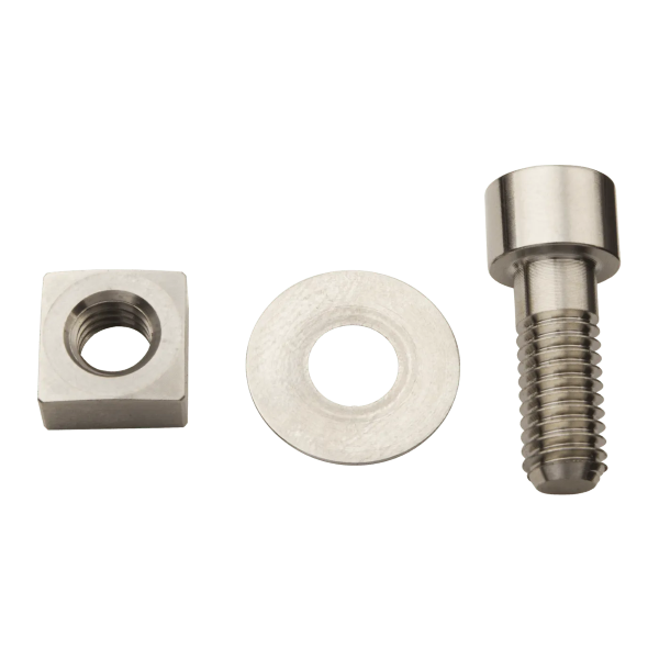 Three metal fasteners on a white background