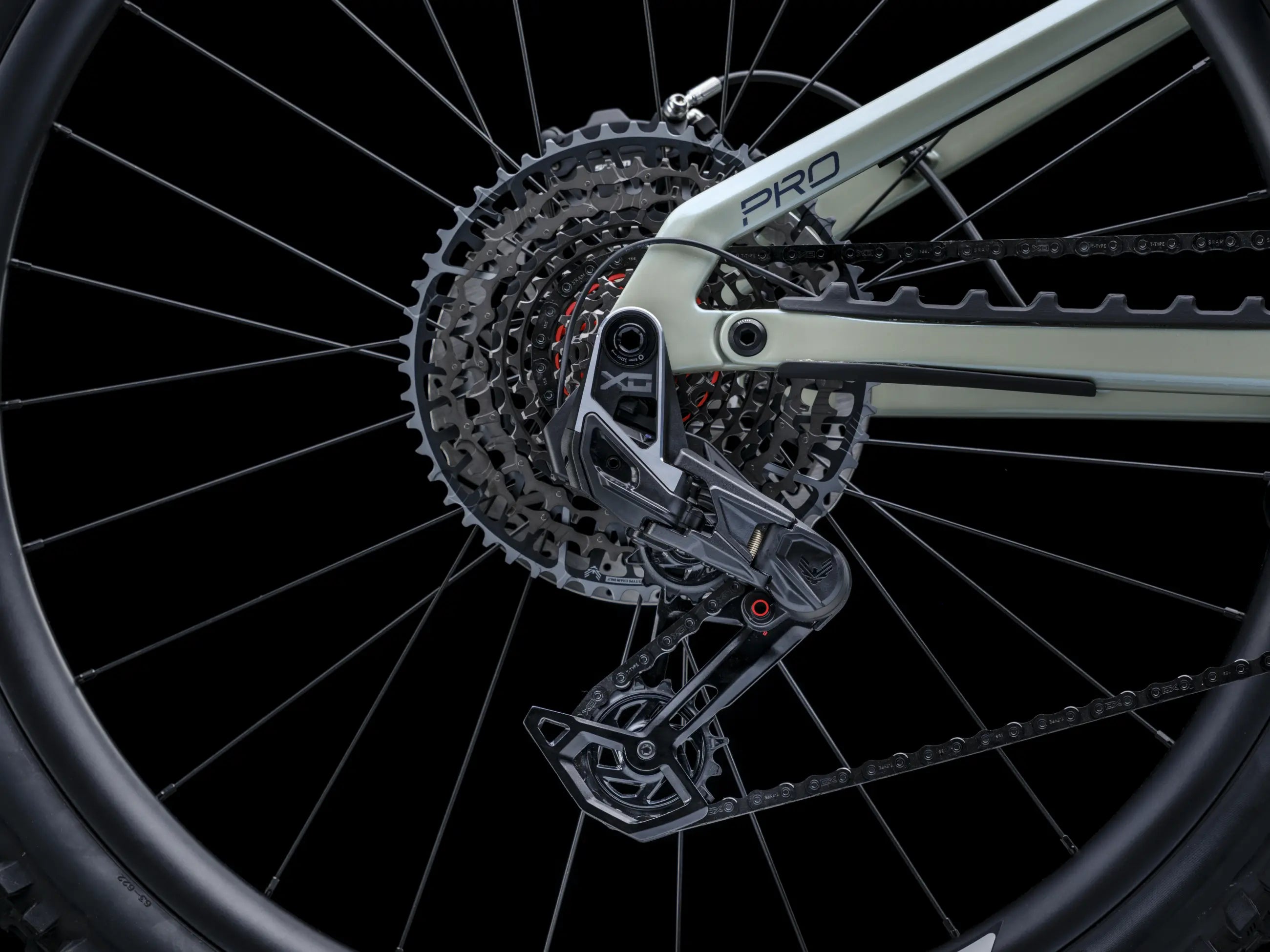 Close-up of Crussis e-Full 12.11-PRO gear system with 'PRO' branding on a black background