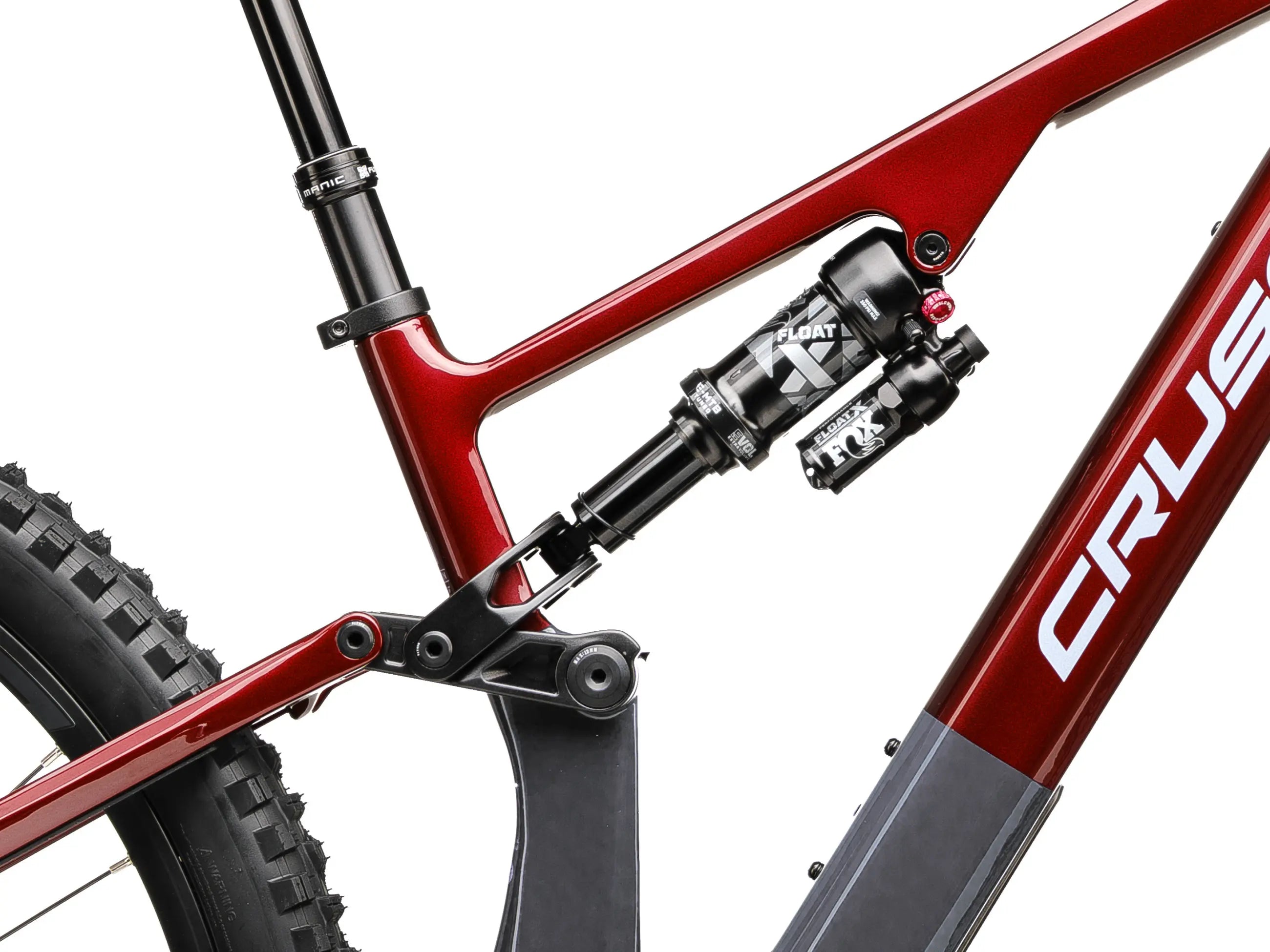 Close-up of Crussis e-Full 12.11 E-MTB Shock on a white background