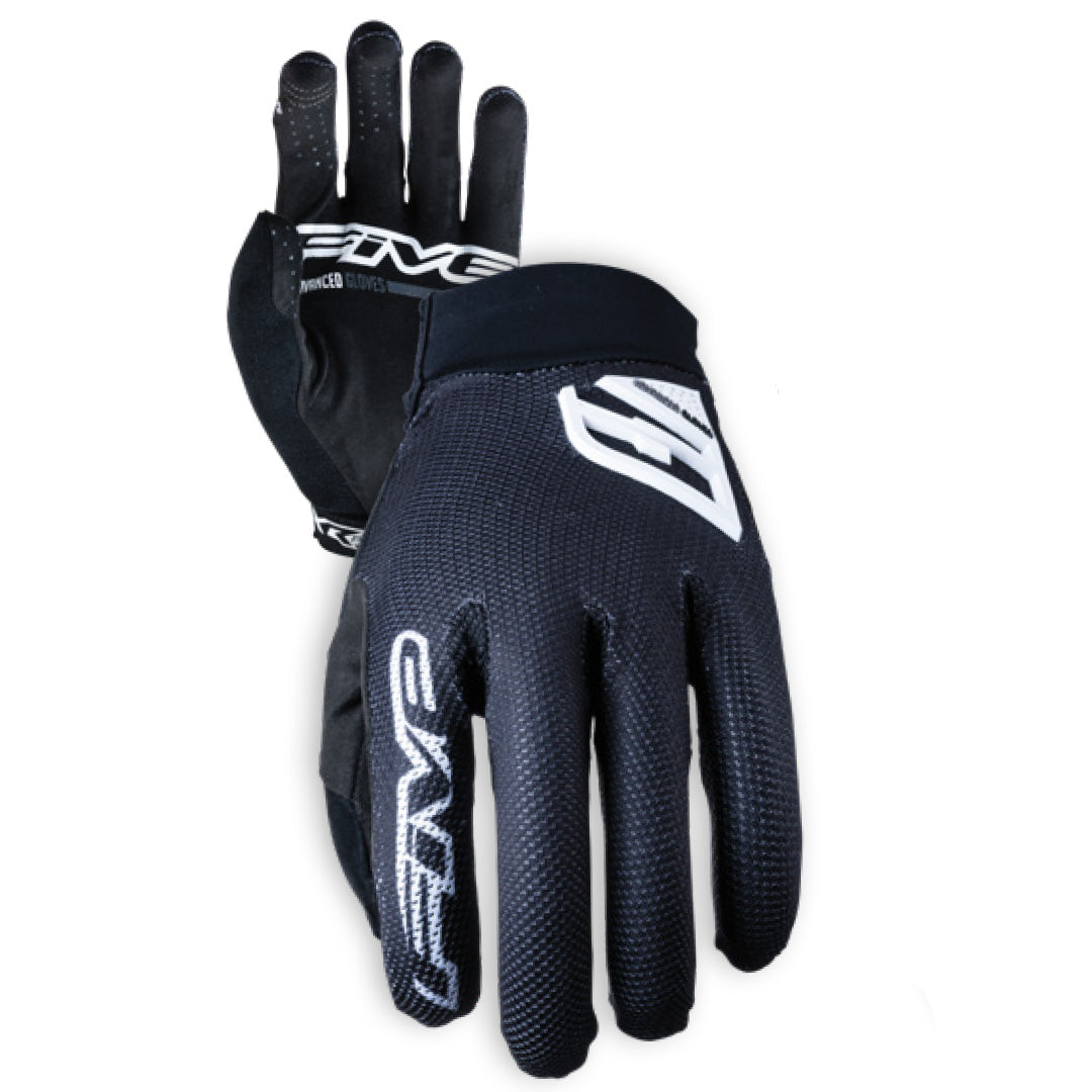 Black FIVE XR-Pro MTB gloves with white branding on a white background