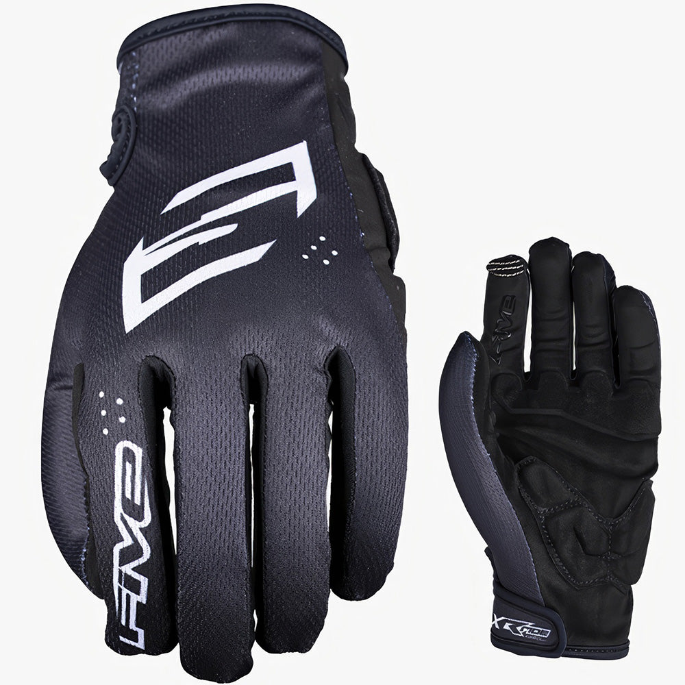 Black FIVE XR-Ride Gel MTB Gloves with white logo on a white background