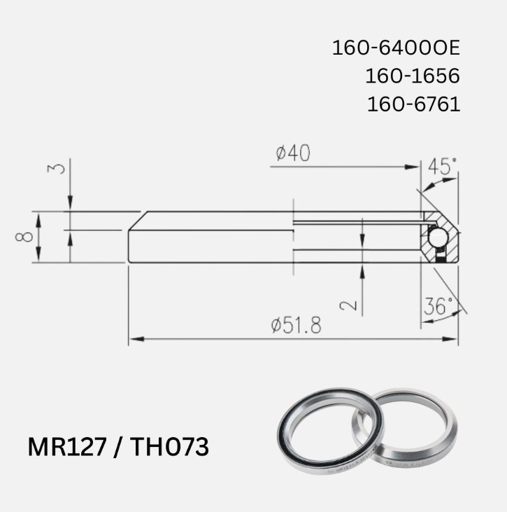 FSA MR127 Headset Bearing 1.5" 36°x45° - 51.8OD x 40ID x 8H - 073E