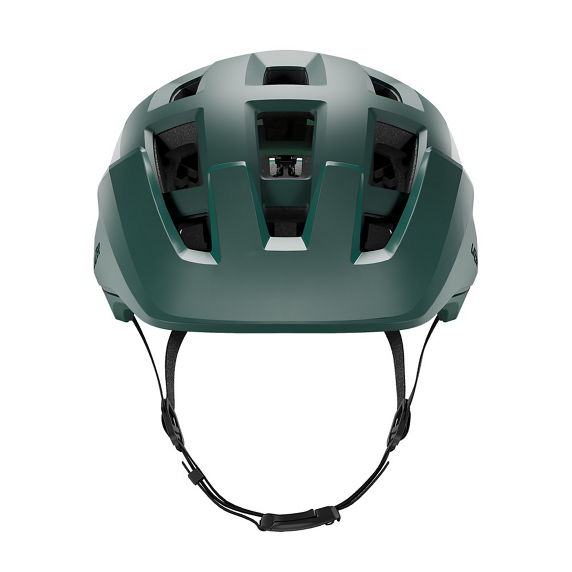 Green Lazer Coyote helmet with black straps on a white background