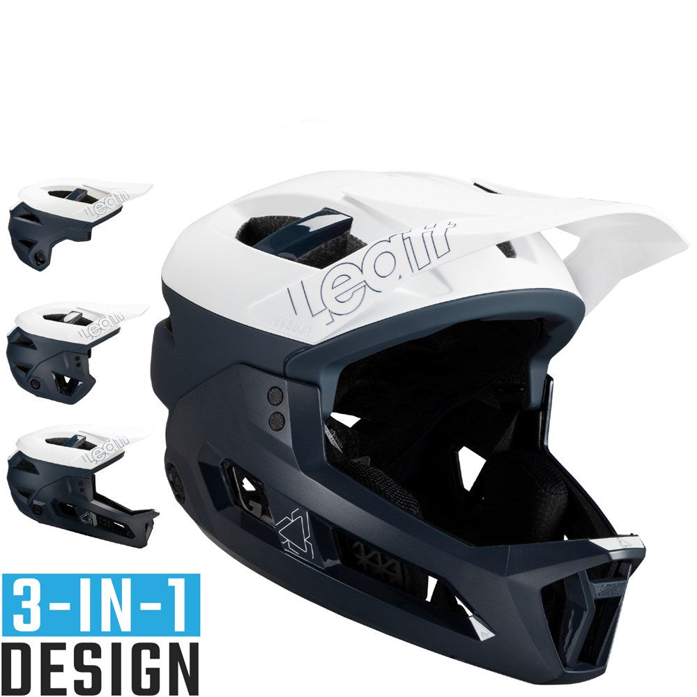 Leatt Enduro helmet with multiple helm options on a white background