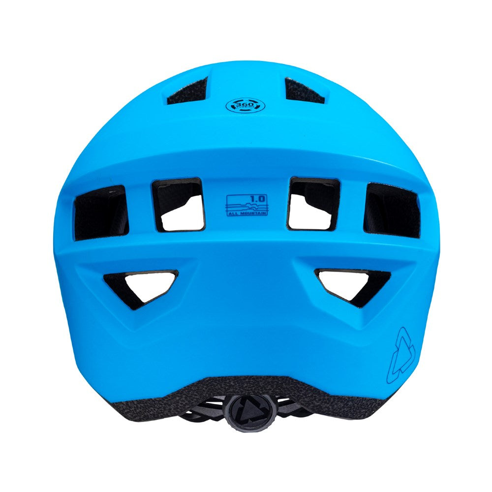 Blue helmet with black accents on a white background