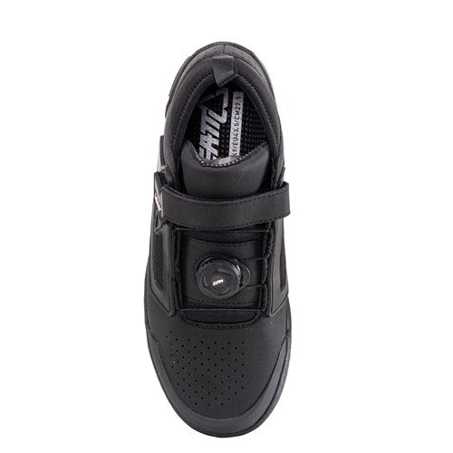 Black Leatt ProFlat 3.0 Flat cycling shoe with velcro strap on a white background