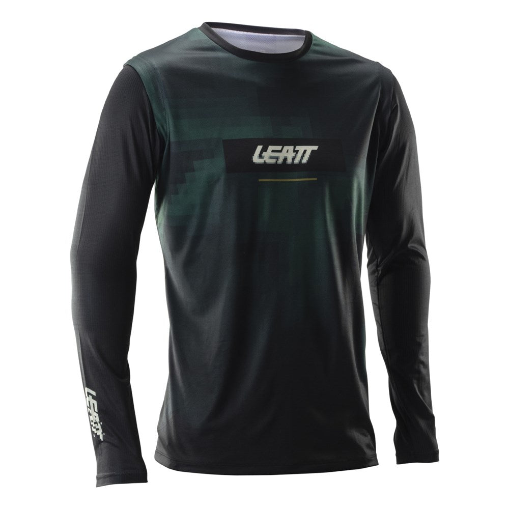 Green long-sleeve shirt with Leatt logo on a white background