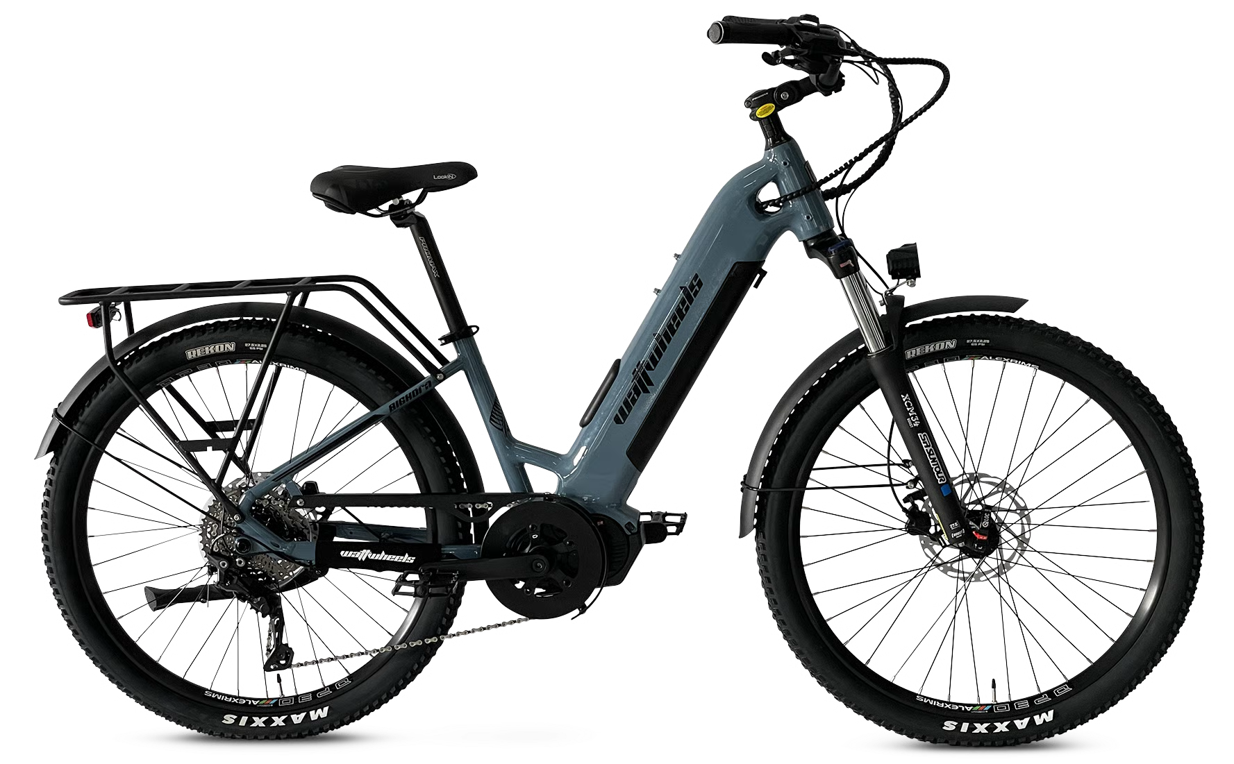 Misty Blue electric bicycle, Wattwheels Bighorn LS V4 E-Bike, on a white background