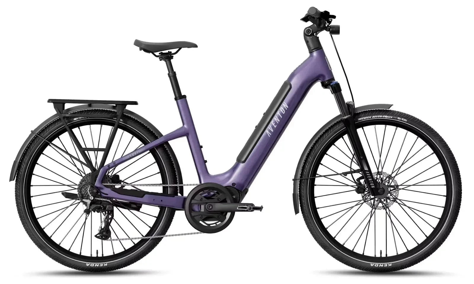 Purple Aventon Trava ADV Step Through City E-Bike on a white background