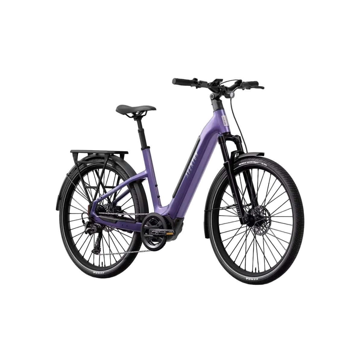 Purple Aventon Trava ADV Step Through City E-Bike on a white background