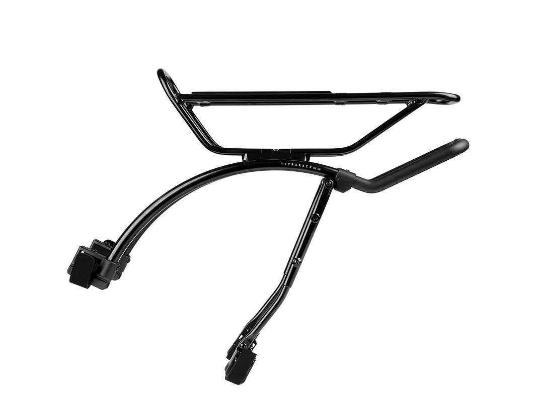 Black metal bike rack on a white background