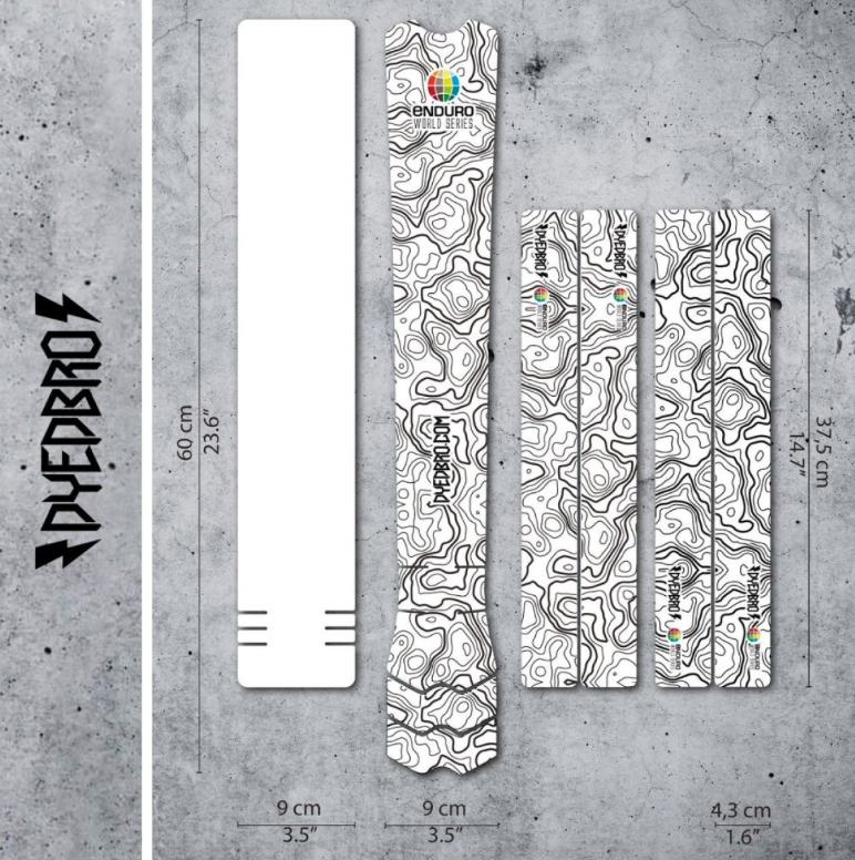 A set of white frame protectors with a geometric pattern, designed for use on a bicycle frame. The kit includes protectors for the top tube, down tube, chain stays, and seat stays.