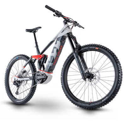 Husqvarna Hard Cross 7 2021, Electric Enduro Mountain Bike in grey, white and red. 