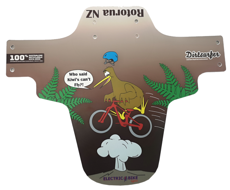 Dirtsurfer Rotorua Kiwi NZ souvenir bike mudguard in redwoods red