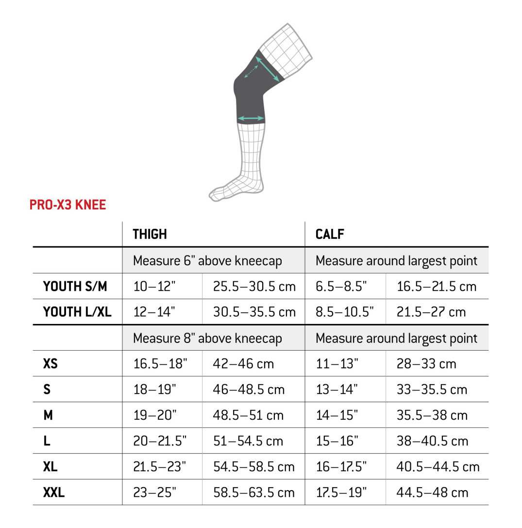 G-Form Pro-X3 Knee Guards - Size Chart
