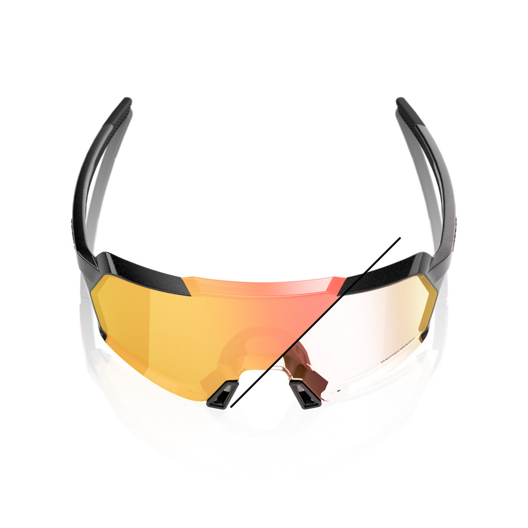 100% KORBIN Gloss Metallic Black Orange Flash Mirror Photochromic Glasses