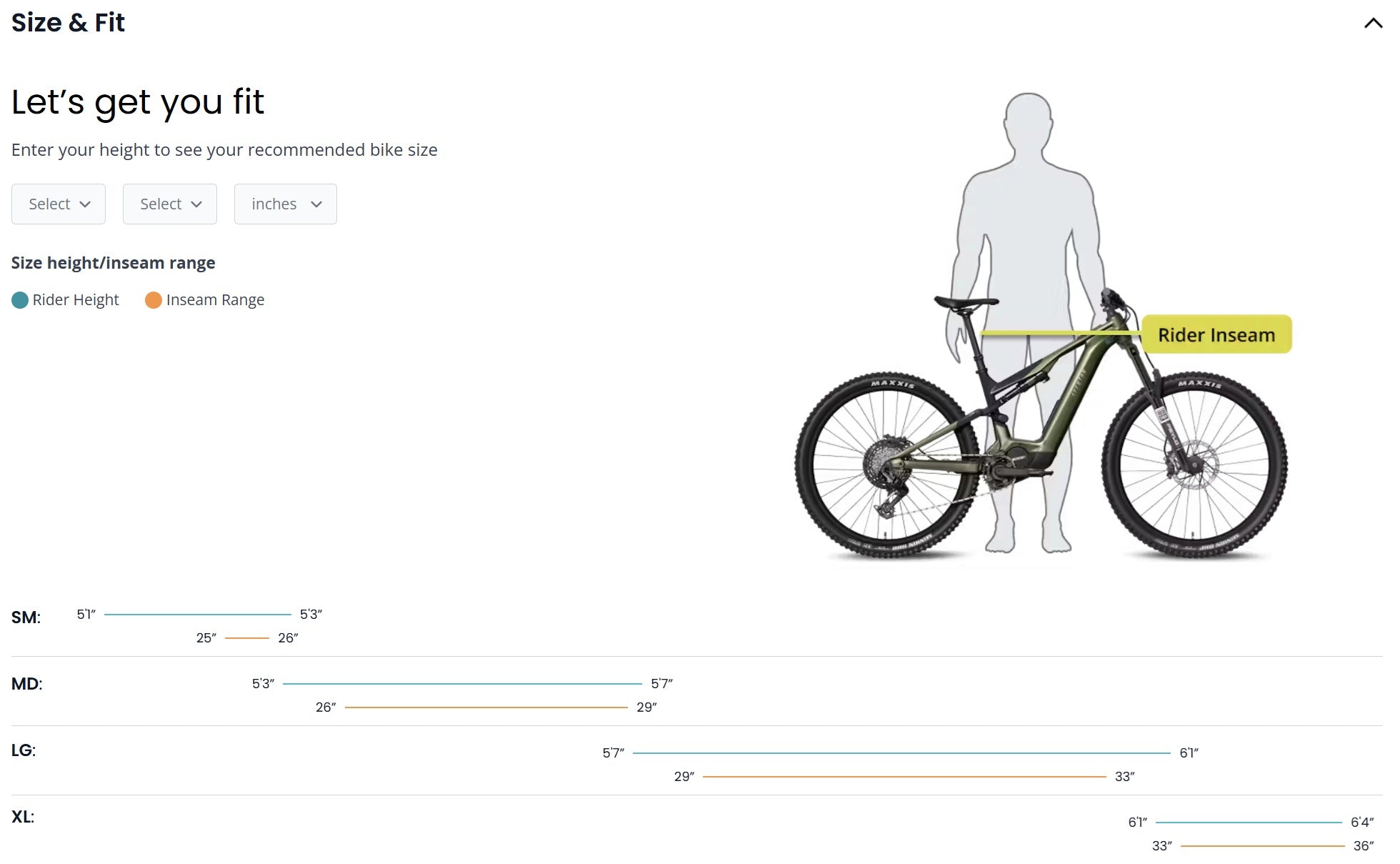 Aventon Current size fitting guide with a mannequin and bike on a white background