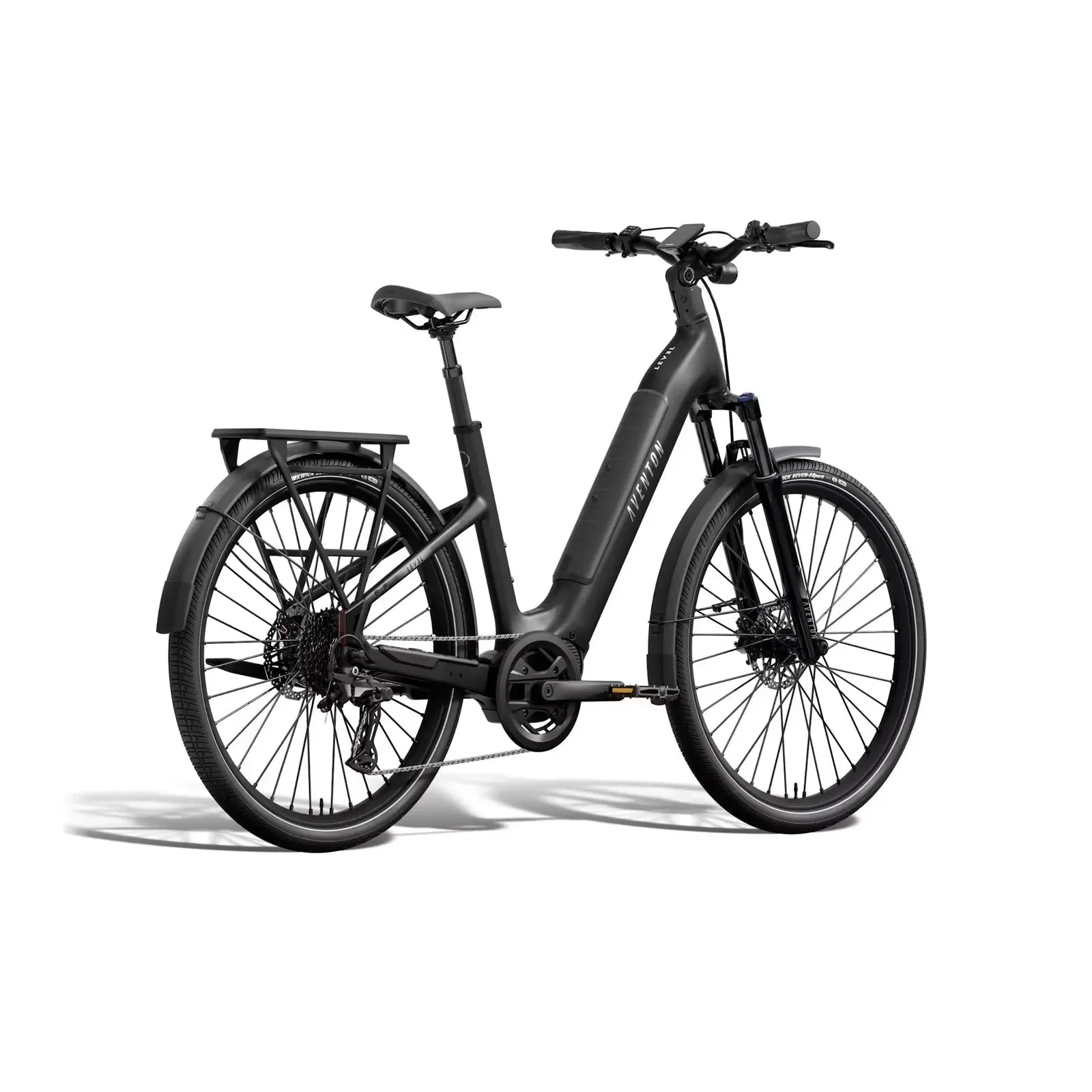 Black Aventon Trava ADV electric bicycle on a white background