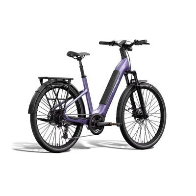Purple electric bicycle on a white background