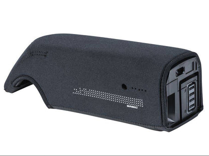 A black neoprene battery cover for e-bikes.