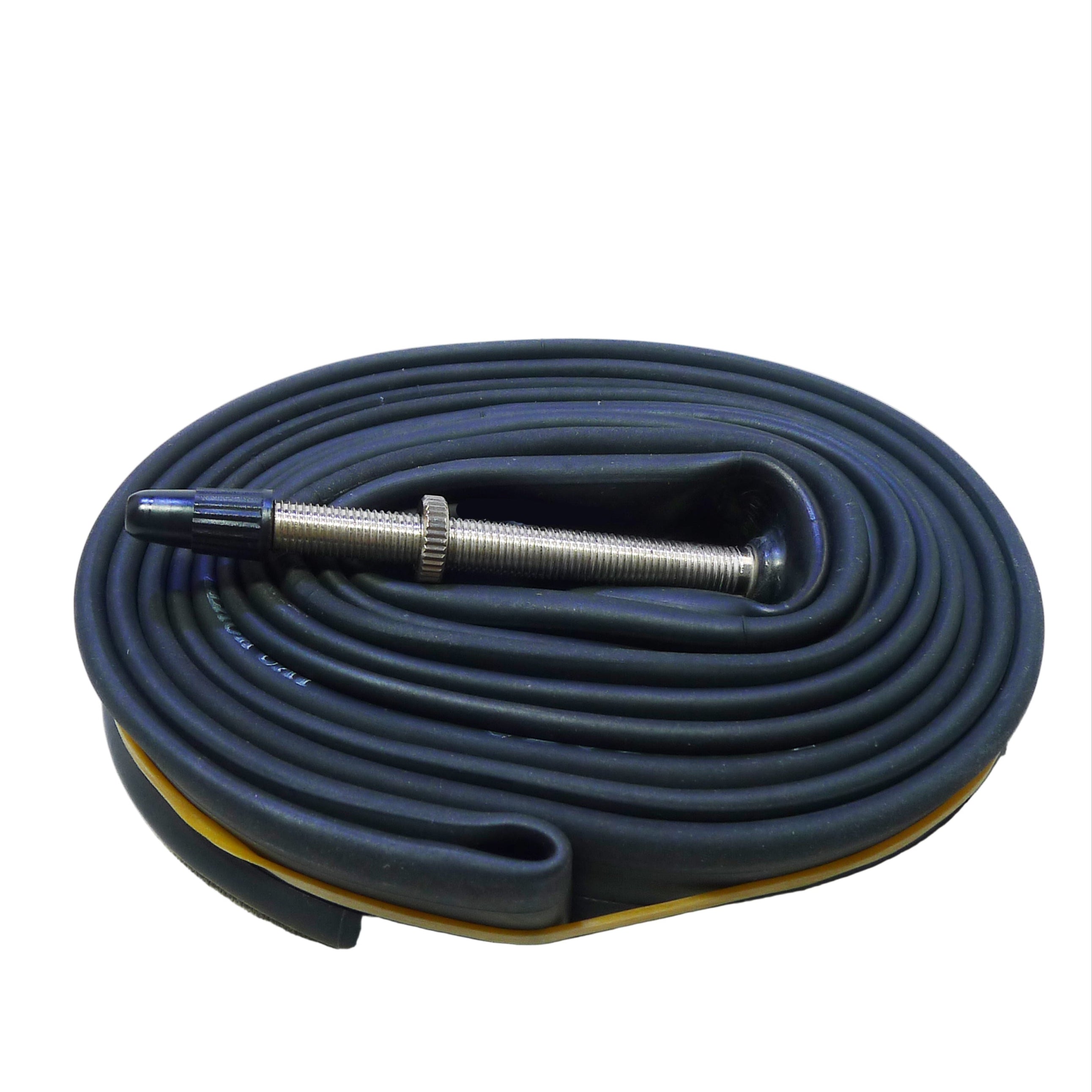 Coiled tube with valve stem on a white background, featuring the Black Cat Tire logo.