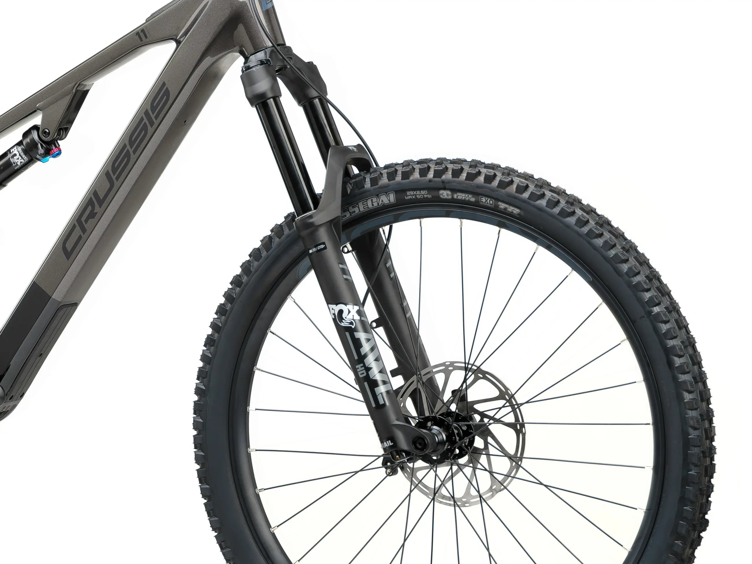 Close-up of a mountain bike wheel  from Crussis ONE-Full 11.11on a white background