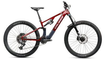 Red and black  Crussis e-Full 12.11 E-mountain bike on a white background