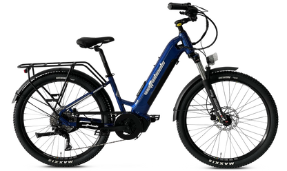 Blue electric bicycle, Wattwheels Bighorn LS V4 E-Bike,  on a white background