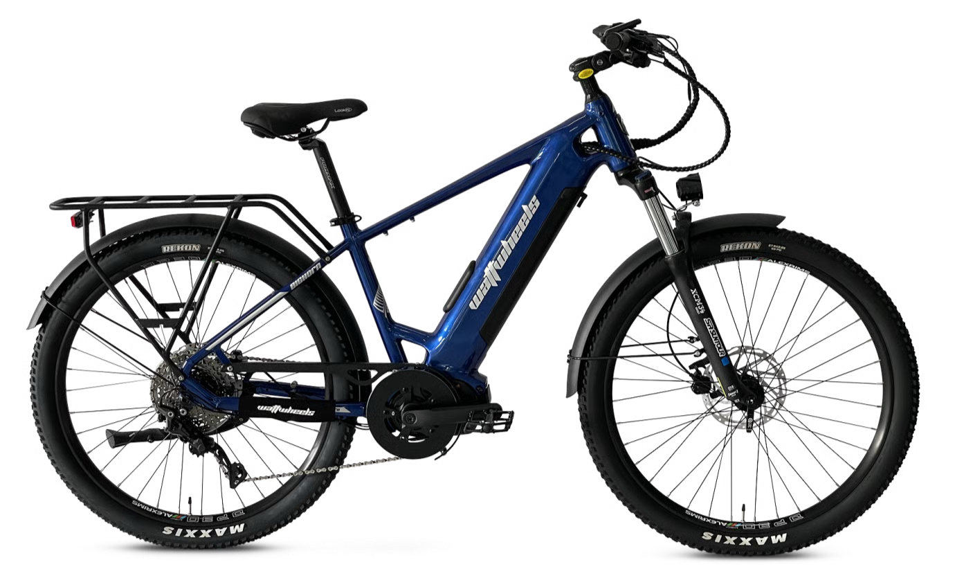 Blue electric bicycle, Wattwheels Bighorn S V4 E-Bike, on a white background
