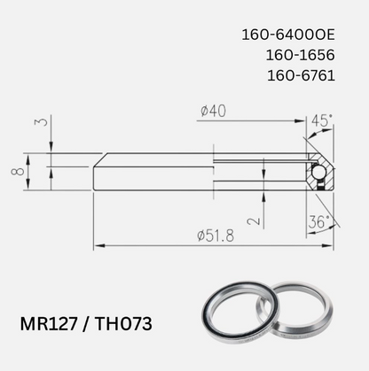 FSA MR127 Headset Bearing&nbsp;1.5" 36°x45° - 51.8OD x 40ID x 8H - 073E