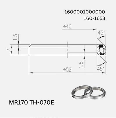 FSA MR170 Headset Bearing 1.5" 45°x45° - 52OD x 40ID x 7H - 070E