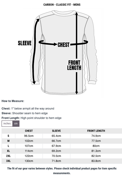Sizechart Carbon Jersey