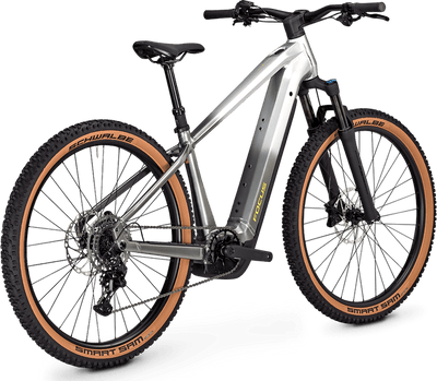 Silver Focus Jarifa ² 6.7 electric bicycle with brown tires on a transparent background