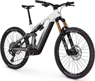 Focus Sam² 6.9 electric bike in white on a black stand with a transparent background