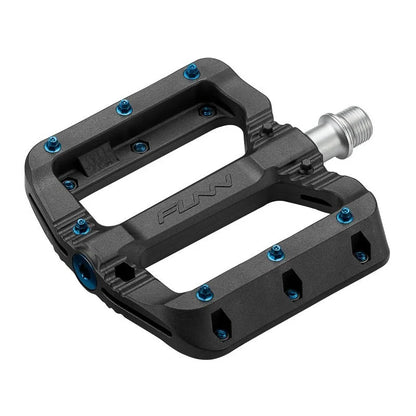 Funn Black Magic Flat Pedals with blue pins