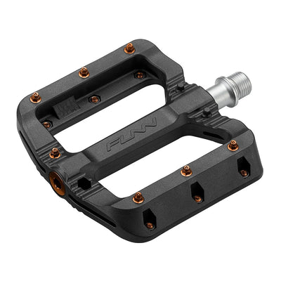 Funn Black Magic Flat Pedals with orange pins