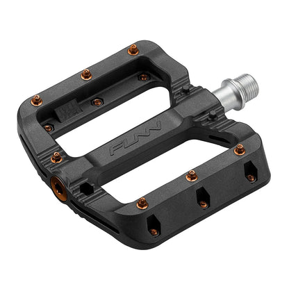 Funn Black Magic Flat Pedals with orange pins