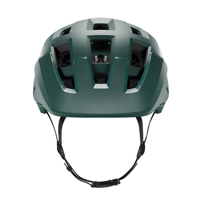 Green Lazer Coyote helmet with black straps on a white background