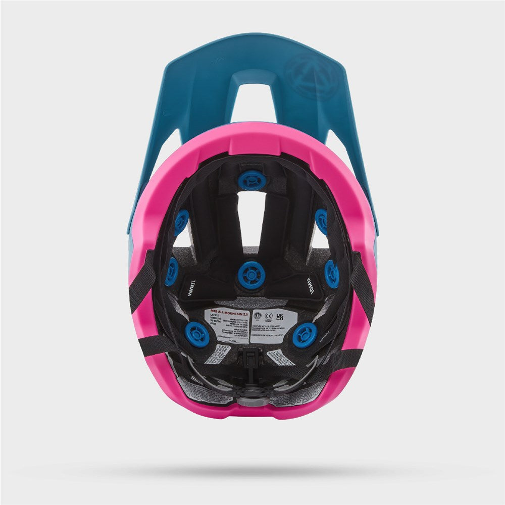 Image of the inside of Leatt AllMtn 2.0 helmet in Retro Blue, featuring the turbine technology