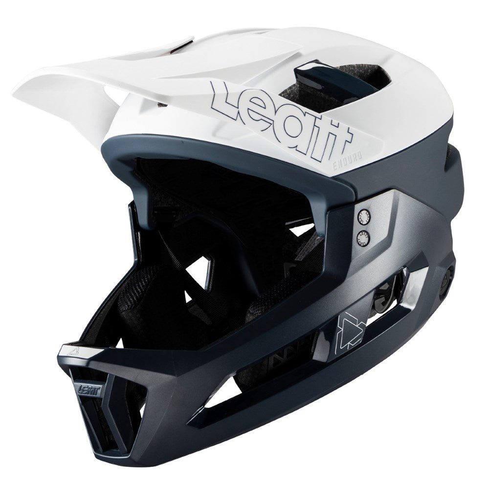 White and black helmet Leatt Enduro 3.0 on a white background
