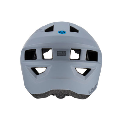 Gray Leatt helmet with black vents on a white background