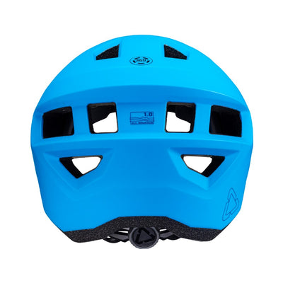 Blue helmet with black accents on a white background