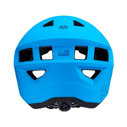 Blue helmet with black accents on a white background