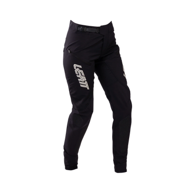 Black Leatt MTB Gravity 3.0 Women pants with a brand logo on a white background